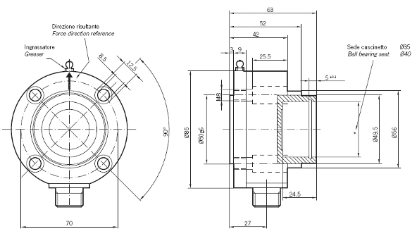 schema cella di carico a flangia serie "ECR"